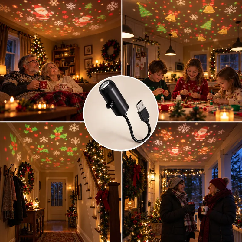 Flexible 360° arm aims the projector anywhere